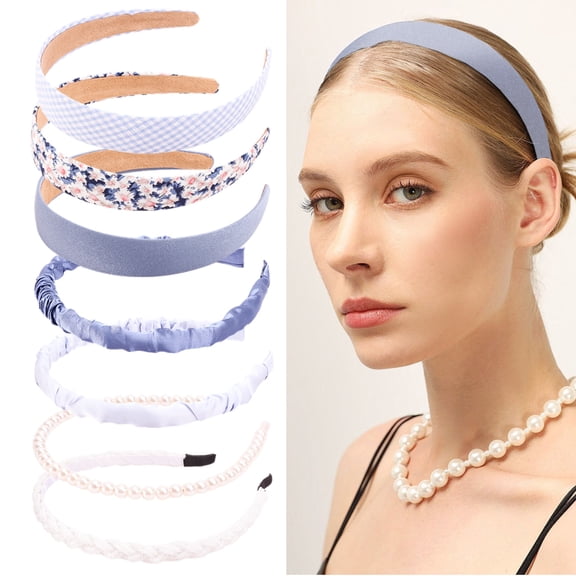 Premium Blue Headbands for Women & Girls, Non-Slip Hair Band Set, 7-Pack Variety Styles