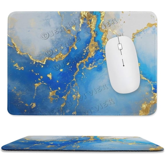 Premium Blue and Gold Marble Mouse Pad, 8x10 Inches, Non-Slip, Cute Pattern for Work and Gifts