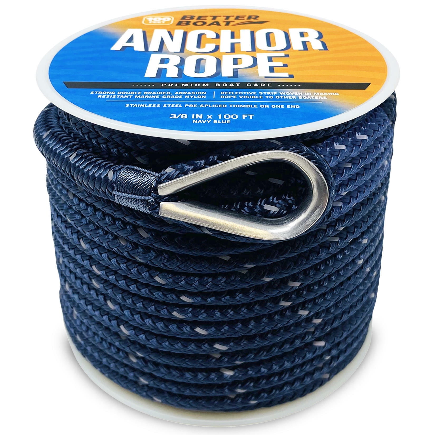 NovelBee Boat Anchor Rope & Chain Combo - 50ft 3/8" Nylon Double Braid Rope With 15ft 1/4" Galvanized Chain