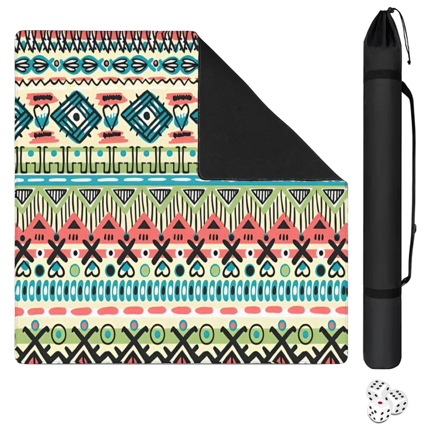 Premium Boho Design Extra Large Rubber Game Mat 31.5 Inch Square Mahjong Table Topper Features Non-Slip Backing and Noise Reduction for Tiles and Entertainment