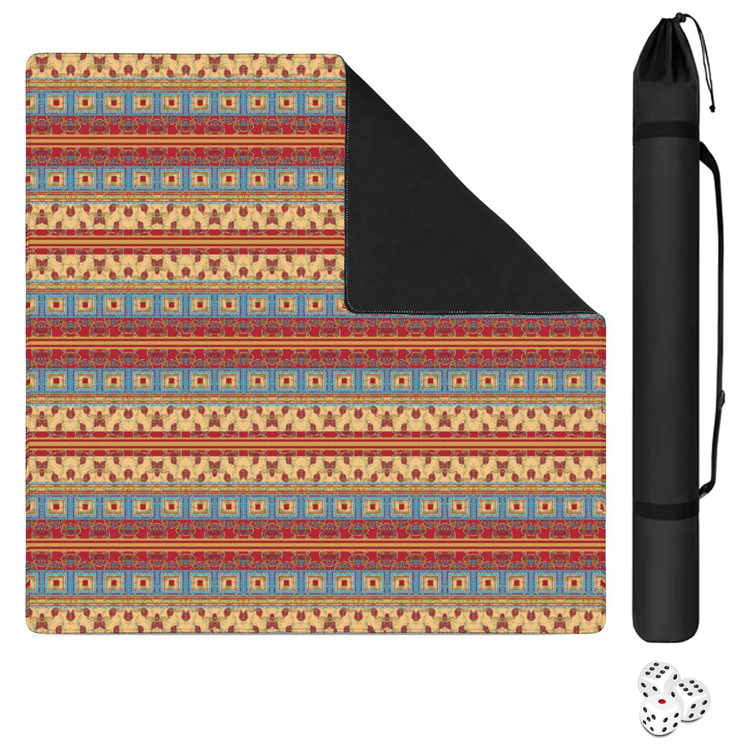 Premium Boho Design Non-Slip Playing Mat for Game Nights 31.5x31.5 Inch Rubber Mahjong Surface with Quiet Features for Card Games and Board Games