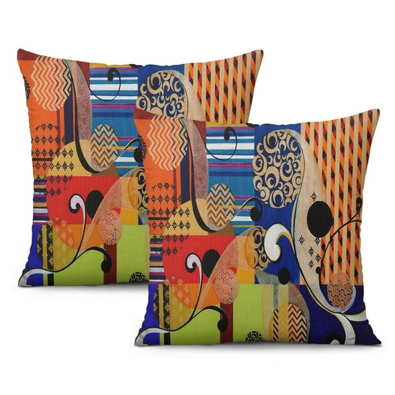 Premium Boho Pillow Covers 20x20 Set of 2, Classic Mid Century Abstract Art Design, Linen Material, Ideal for Bohemian Home, Couch, Sofa, Outdoor Use and Farmhouse Decoration