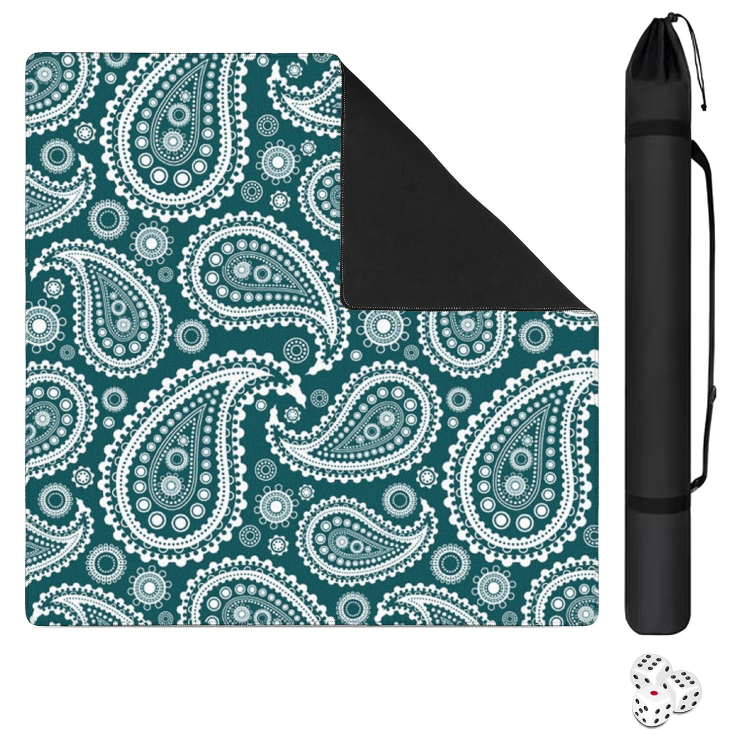 Premium Boho Print Large Rubber Game Mat 31.5x31.5 Inch Mahjong Table Cover Features Non-Slip Backing and Noise Dampening for Cards and Board Games