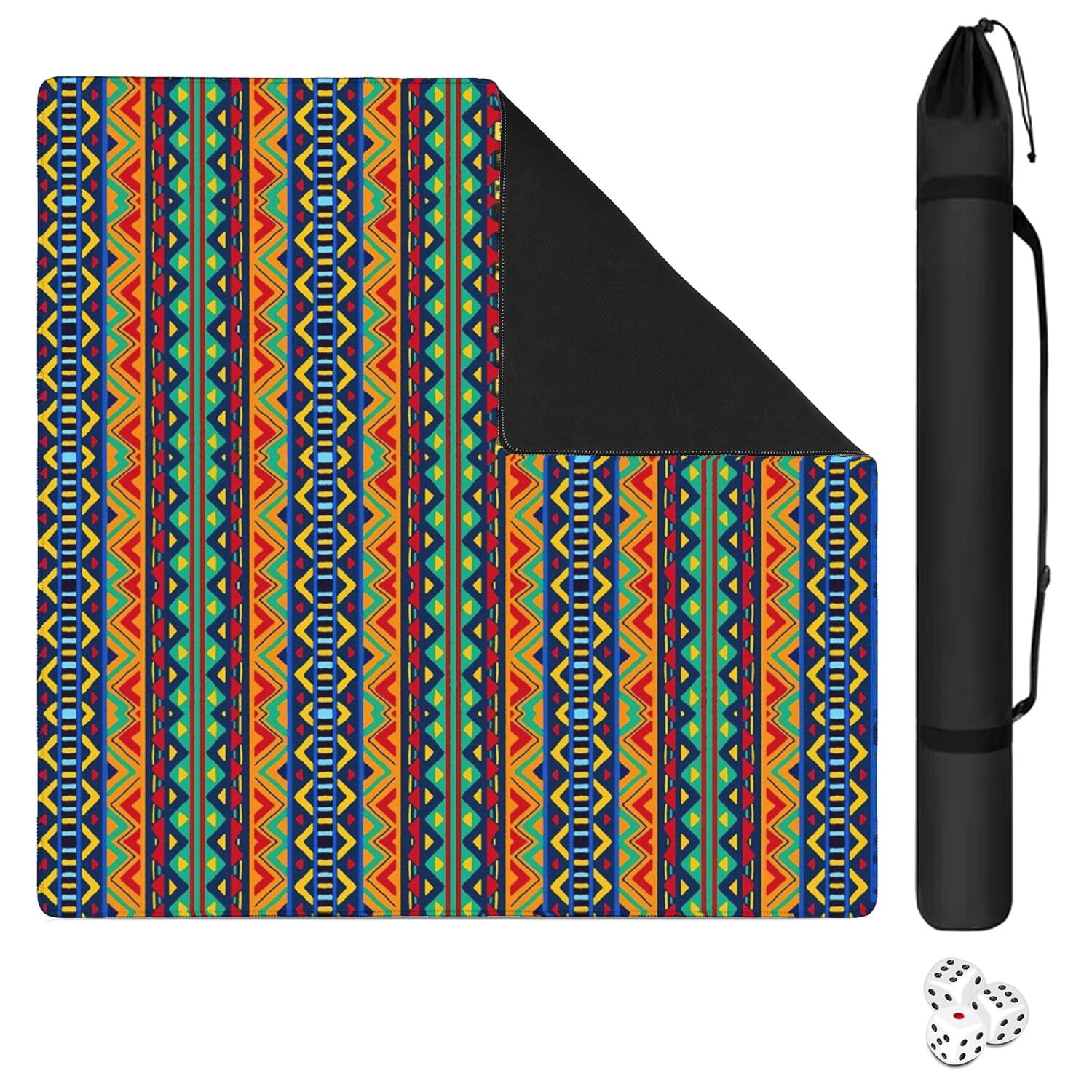 Premium Boho Print Large Rubber Game Mat 31.5x31.5 Inch Mahjong Table Cover Features Non-Slip Backing and Noise Dampening for Cards and Board Games
