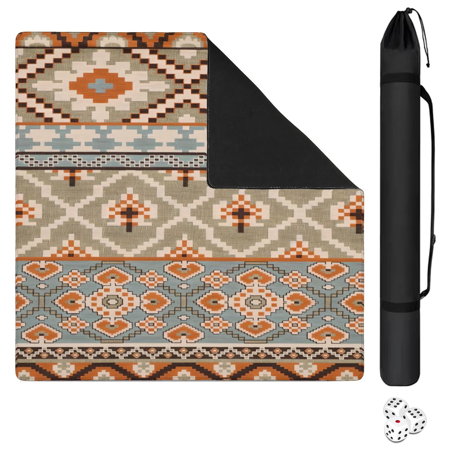 Premium Boho Style Large Rubber Playing Mat for Game Room 31.5 Inch Square Mahjong Table Pad Features Non-Slip Backing and Noise Dampening for Tiles and Cards