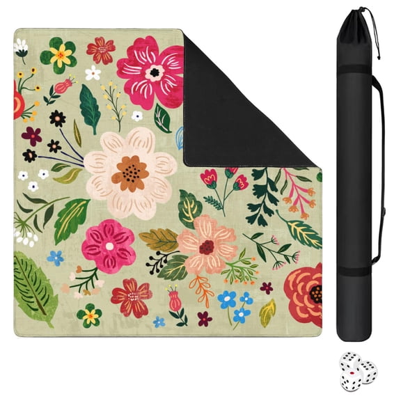 Premium Boho Style Rubber Game Room Mat 31.5x31.5 Inch Large Mahjong Table Cover with Non-Slip Backing and Noise Reduction for Tiles Cards and Boards