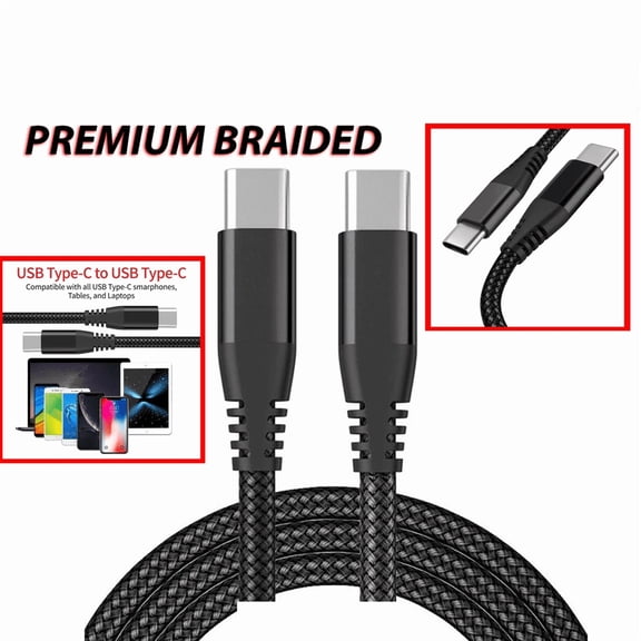 Premium Braided USB-C Fast Charging and Data Sync Cable, Type-C Cord
