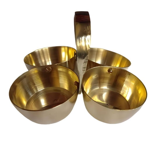 Premium Brass Chaugda for Pooja – 4-Bowl Serving Set with Center Handle – Traditional Bhog, Akshat, Roli & Chandan Container – Essential Mandir Accessory (Gold Finish)