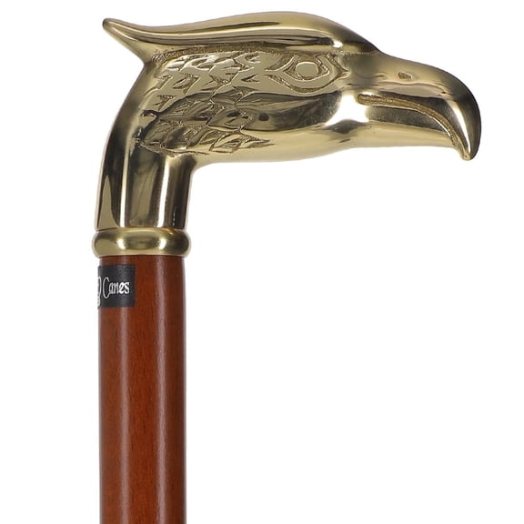 Premium Brass Eagle Handle Cane - Patriotic Design with Solid Beechwood Shaft, Classic Brown Stain, Perfect Gift for Any Occasion, Realistic Eagle Detail and Functionality