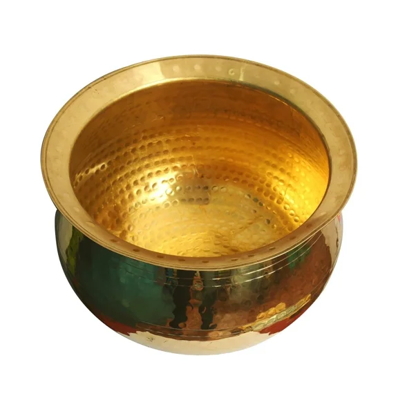 Premium Brass Handi for Cooking Food 10 Litre Capacity with Lid | Large Traditional Brass Cooking Pot for Biryani Curry Rice & Slow Cooking