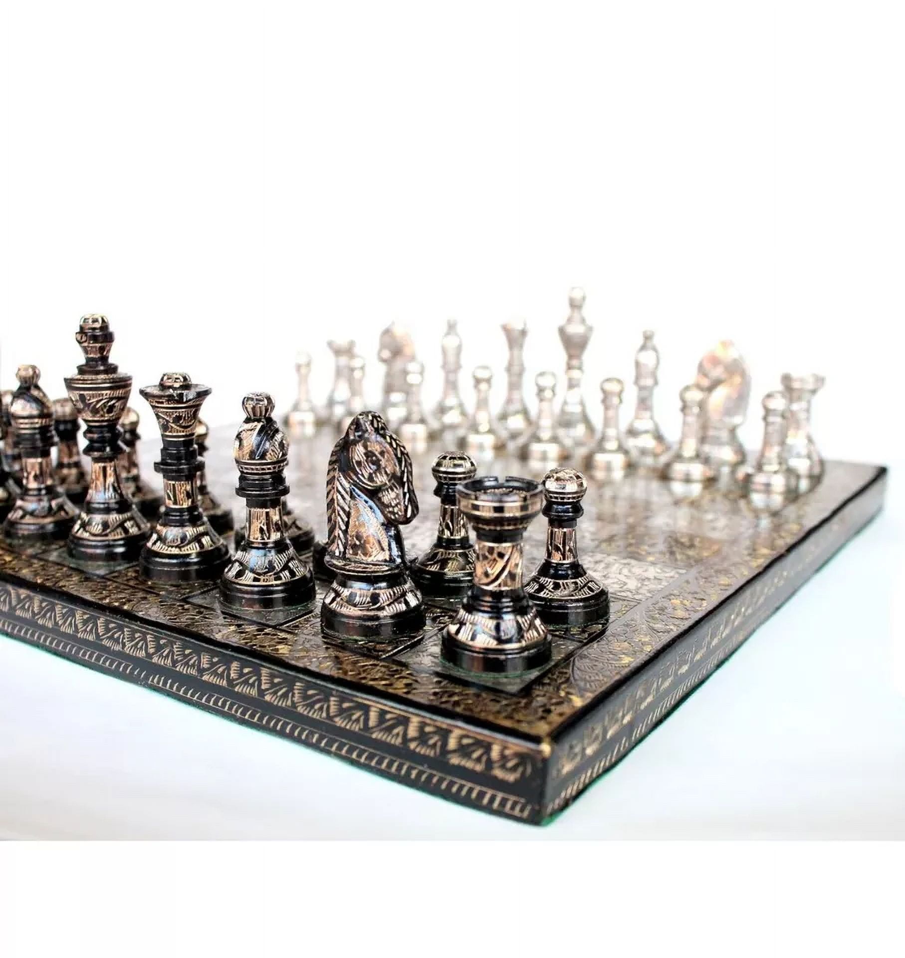 Premium Brass Made Chess Board Game Set + All Brass Pieces (12 INCHES BY 12 INCHES )
