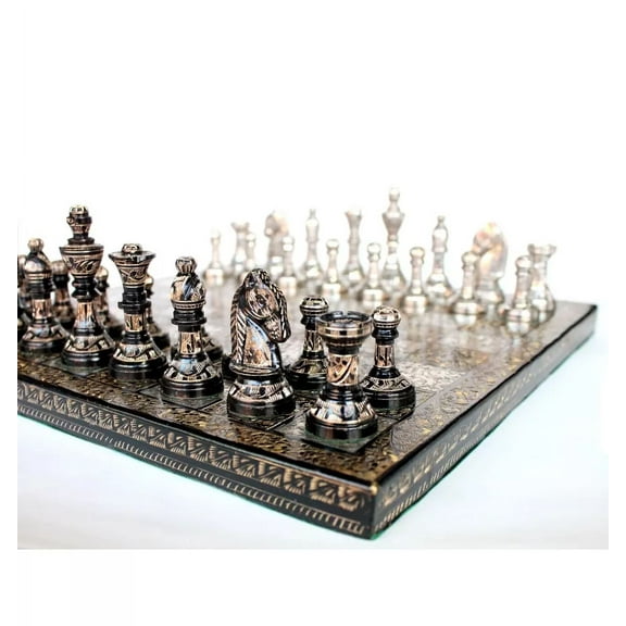 Premium Brass Made Chess Board Game Set + All Brass Pieces (12 INCHES BY 12 INCHES )