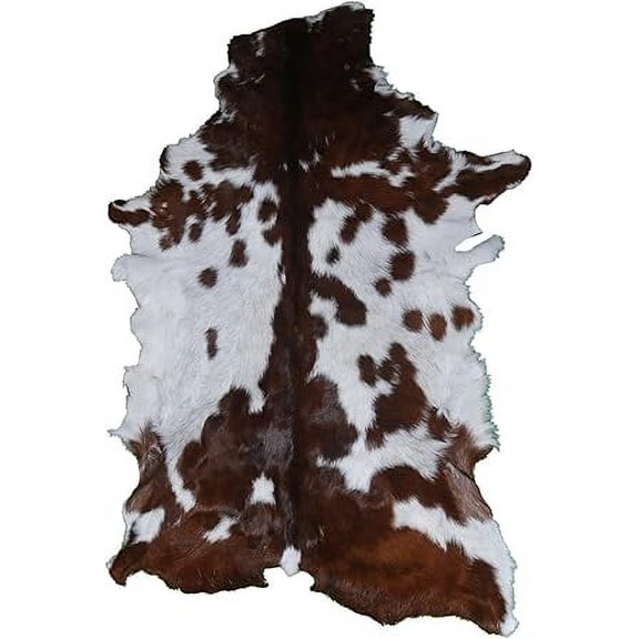 Premium Brown and White Goat Hide Rug | 100% Natural Hair-On Leather for Rustic Home Decor