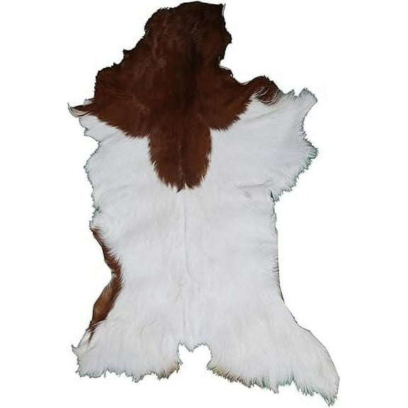 Premium Brown and White Goat Hide Rug | Authentic Natural Hair-On Leather for Home Decor
