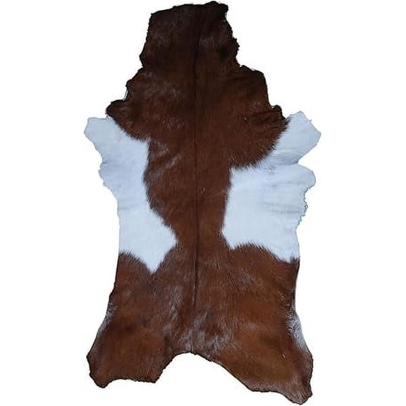 Premium Brown and White Goat Skin Rug | Soft Natural Hair-On Leather for Elegant Decor
