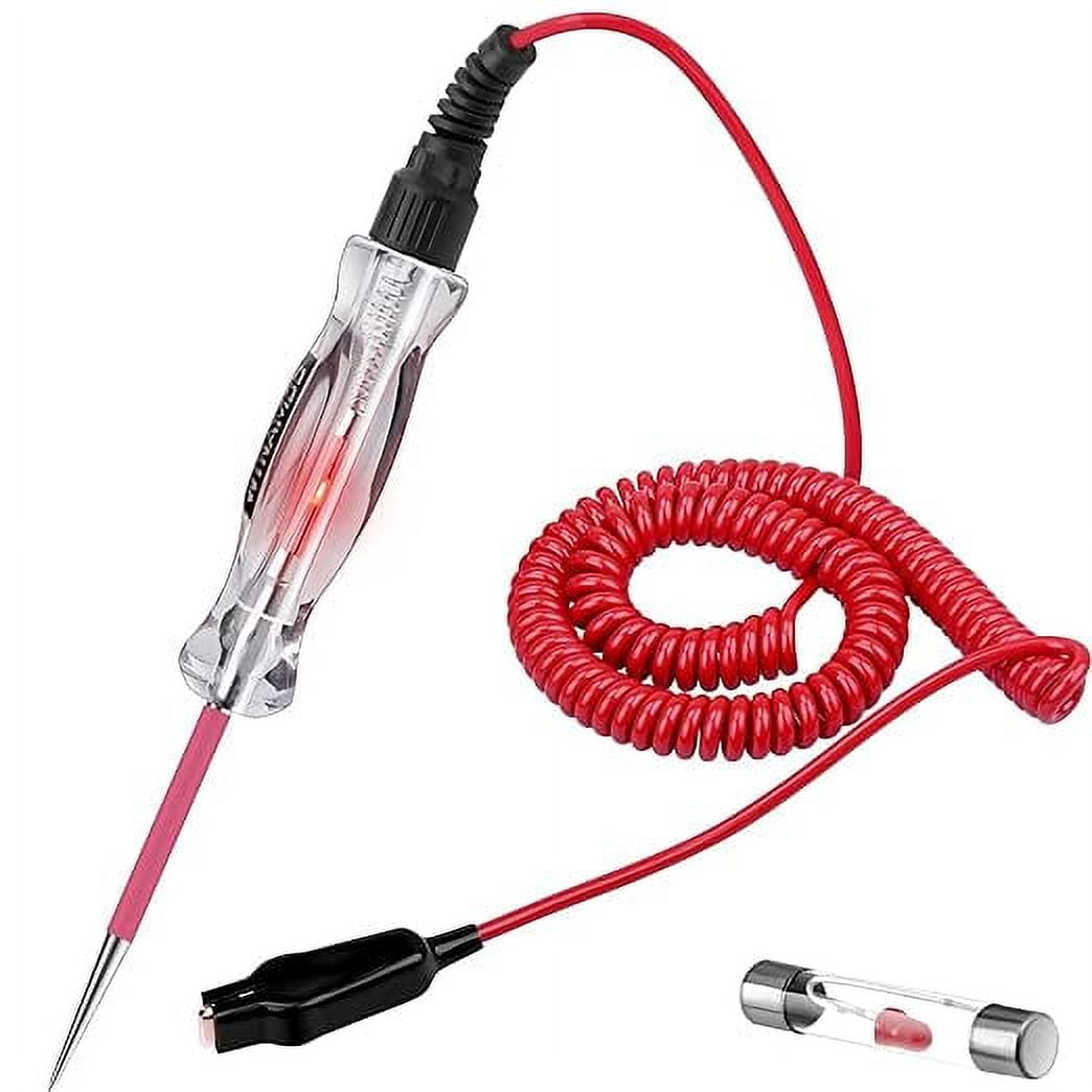 Premium Bulb Automotive Circuit Tester, 6-24V Test Light with Inch PU Spring Wire, Sharp Hard Steel Probe Vehicle DC Voltage Light Tester