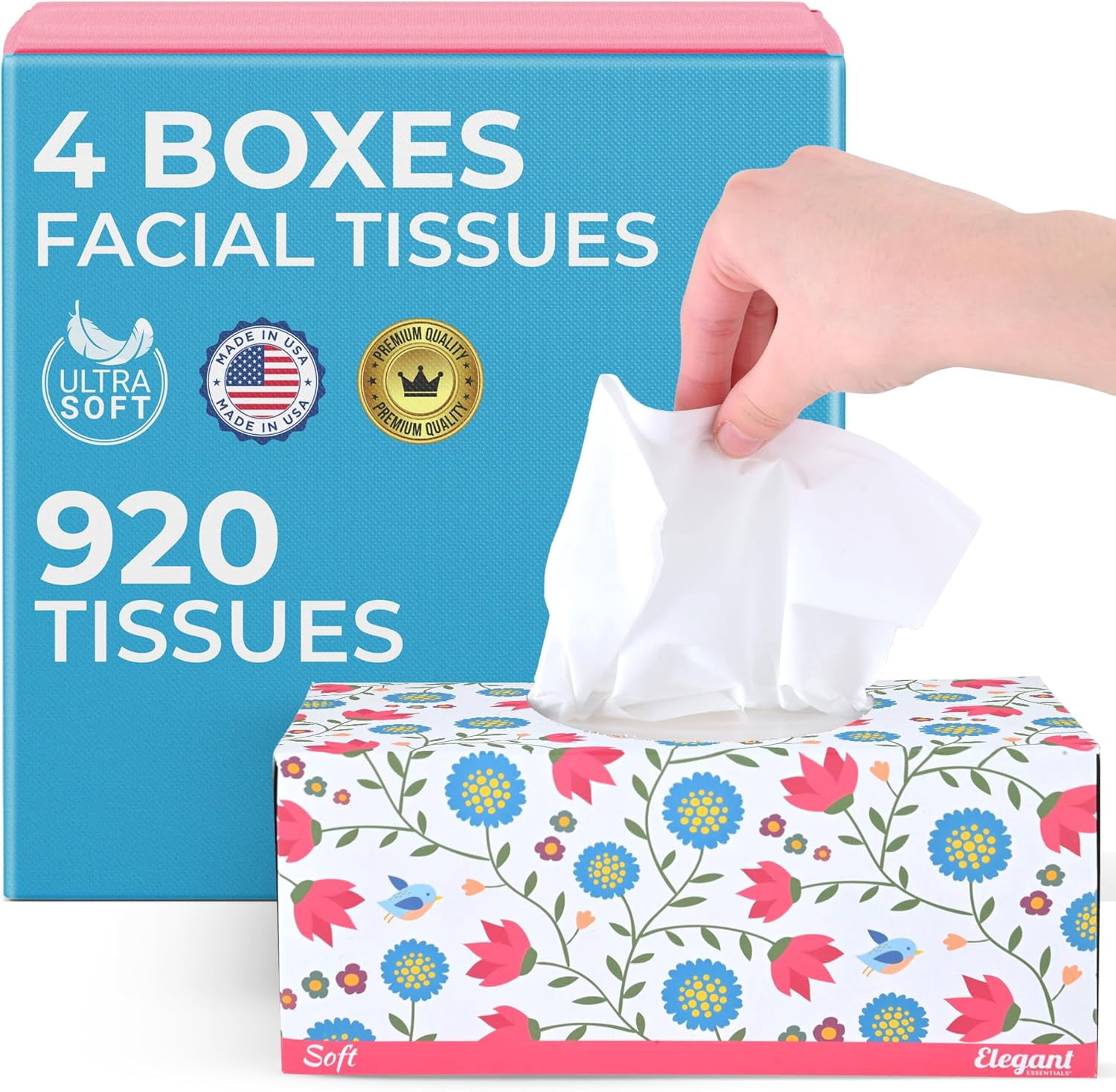 Premium Bulk Tissues, 4 Tissue Boxes of 230 Count, 2-Ply Soft Facial ...
