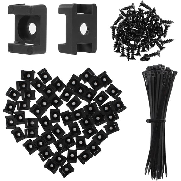 Premium Cable Zip Tie Mounts Kit - 60 Packs Wire Management Holder & Cable Clips, 8" High-Strength Nylon Ties & 5M Screws, Heavy Duty Fasteners for Wall/Desk, Indoor & Outdoor Cable Organizer