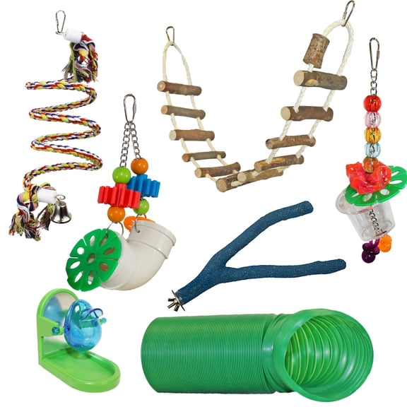 Premium Cage Enhancement Set - Interactive Climbing Foraging Swing Perch Platform Cage Accessory Toys - For Sugar Gliders, Rats, Ferrets, Hamsters, Squirrels, Parrots, Birds, Marmosets, Degus, Monkey