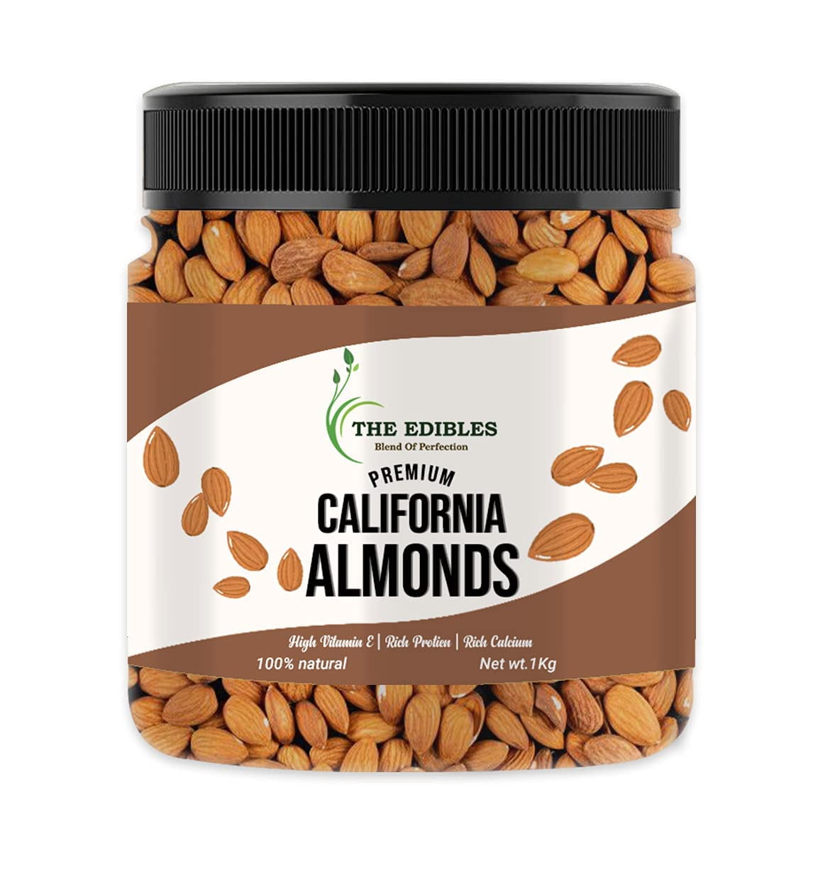 Premium California Almond By The Edibles 1kg, | Rich In Protein Healthy Almonds Good For Heart Health | 35.2 Ounce | Jar Pack
