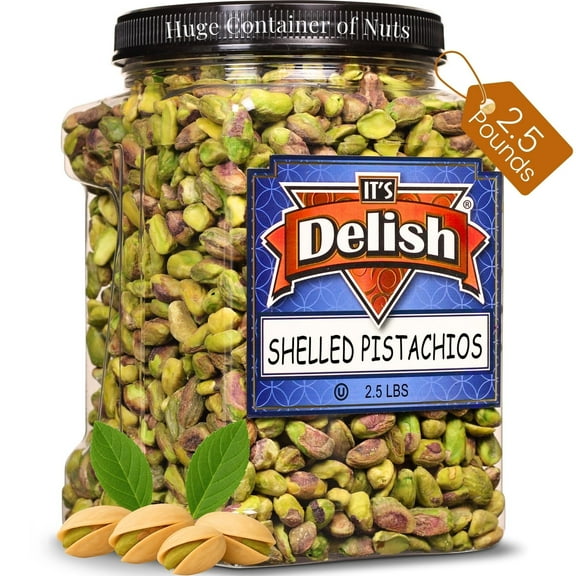 Premium California Roasted Unsalted Shelled Pistachio Kernels by Its Delish - 2.5 LBS Reusable Jumbo Container Jar, Fresh & Crunchy Dry Roasted Pistachio Nuts No Shell No Salt, Kosher Snack &...