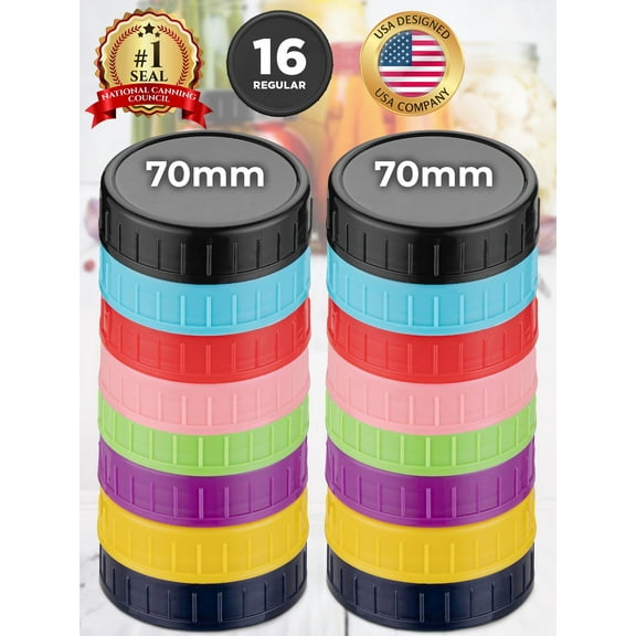 Premium Canning Lids for Mason Jars (16 Pcs Regular-Mouth), Reusable Storage Caps W/ Food-Grade Seal by KapStrom