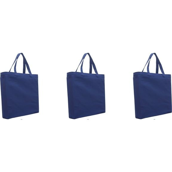 Premium Canvas Tote Bags | Pack of 3 | Heavy Duty 100% Cotton With Strong Handles Holds up to 40lbs | Eco Friendly | Large Size 14.5x17x3" - Navy