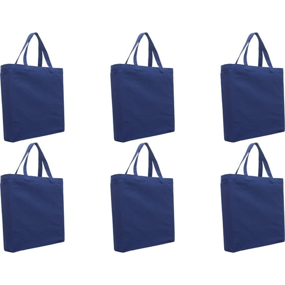 Premium Canvas Tote Bags | Pack of 6 | Heavy Duty 100% Cotton With Strong Handles Holds up to 40lbs | Eco Friendly | Large Size 14.5x17x3" - Navy