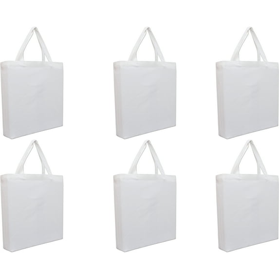 Premium Canvas Tote Bags | Pack of 6 | Heavy Duty 100% Cotton With Strong Handles Holds up to 40lbs | Eco Friendly | Large Size 14.5x17x3" - White
