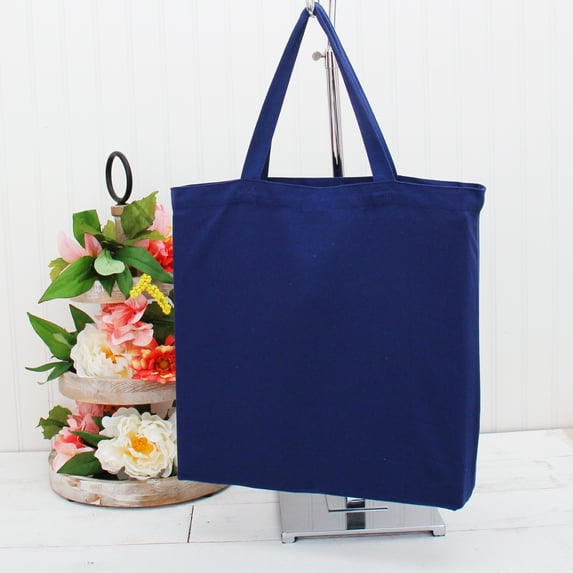 Premium Canvas Tote Bags | Pack of One | Heavy Duty 100% Cotton With Strong Handles Holds up to 40lbs | Eco Friendly | Large Size 14.5x17x3" - Navy