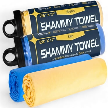 Premium Car Drying Shammy 2-Pack, 26"x17", Reusable PVA Chamois, Absorbent, Streak-Free + Storage
