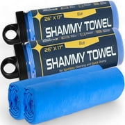 Premium Car Drying Shammy 2-Pack (26"x17") - Super Absorbent PVA Chamois, Streak-Free + Storage, Blue