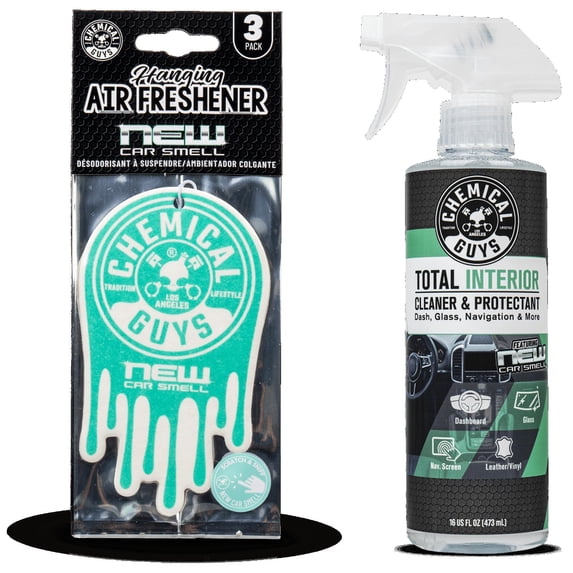 Premium Car Interior Clean & New Car Scent Bundle — Chemical Guys Cleaner + Hanging Air Freshener