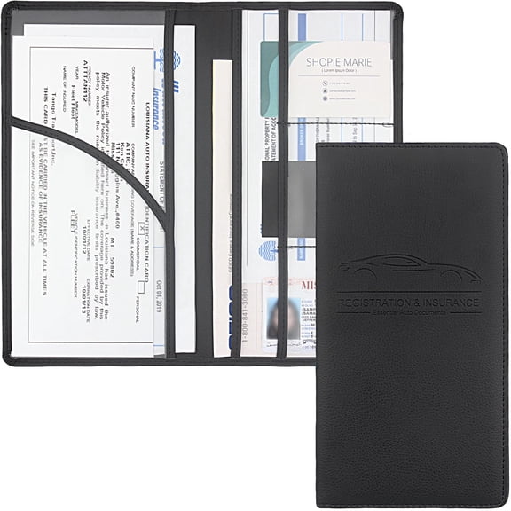 Premium Car Registration & Insurance Card Holder with Magnetic Shut, Vehicle Glove Box Car Organizer - For Documents, Cards, License (Black)