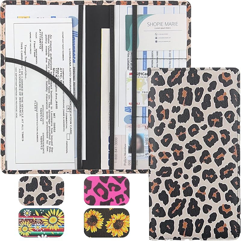 Car Registration & Insurance Card Holder, Magnetic Shut Glove Box Organizer 6 Compartments Documents Cards License Premium Pu Leather Vinyl Pvc Material