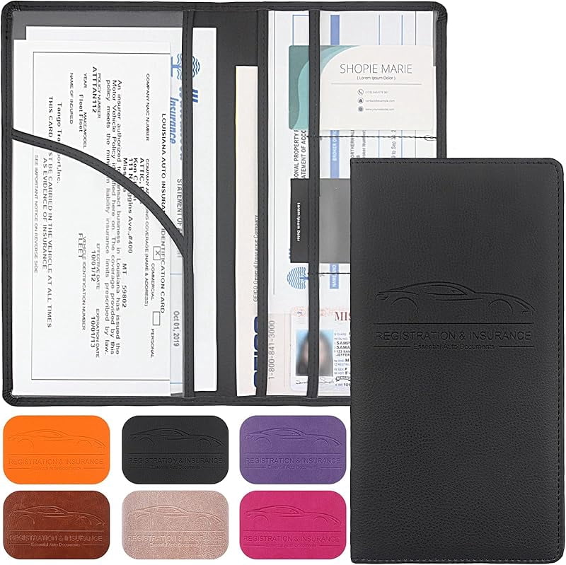 LumiMokki Leather Car Registration & Insurance Holder - Magnetic Closure, Multi-Pocket Organizer For Glove Box (Sunflower)