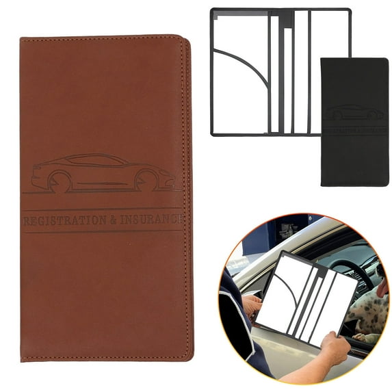 Premium Car Registration & Insurance Card Holder with Magnetic Shut, Vehicle Glove Box Car Organizer - For Documents, Cards, License (Brown)