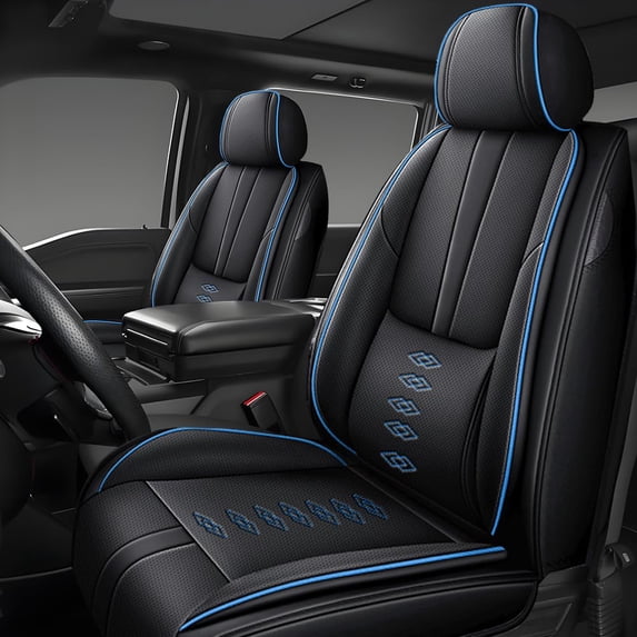Premium Car Seat Covers for Ford 99% Car Models,Breathable Leather Seat Covers for Ford,Waterproof Anti-slip Car Seats Cushions for 2 Seats(Black+Blue)