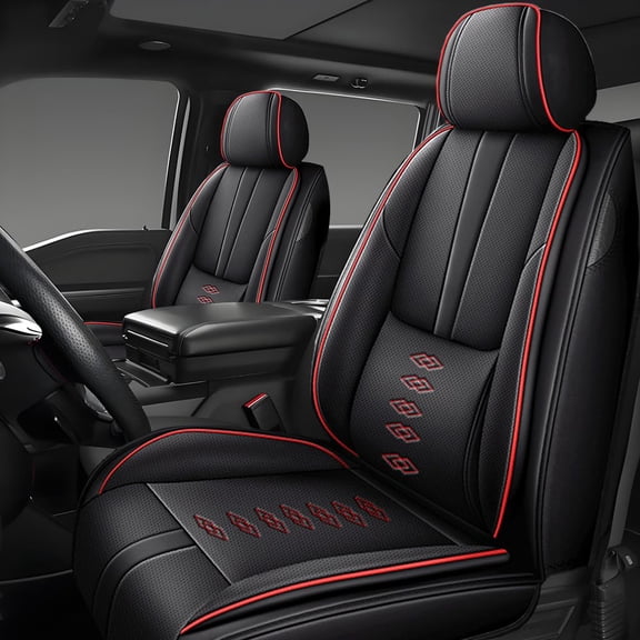 Premium Car Seat Covers for Ford 99% Car Models,Breathable Leather Seat Covers for Ford,Waterproof Anti-slip Car Seats Cushions for 2 Seats(Black+Red)