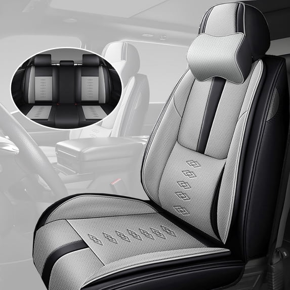Premium Car Seat Covers for Ford 99% Car Models,Breathable Leather Seat Covers for Ford,Waterproof Anti-slip Car Seats Cushions for 5 Seats(Black+Gray,Pillows)