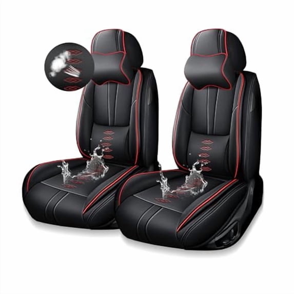 Premium Car Seat Covers for Honda Accord 2000,Comfortable Leather Seat Covers for Accord,Waterproof Anti-slip Car Seats Protectors for 2 Seats(Black+Red,Pillows)