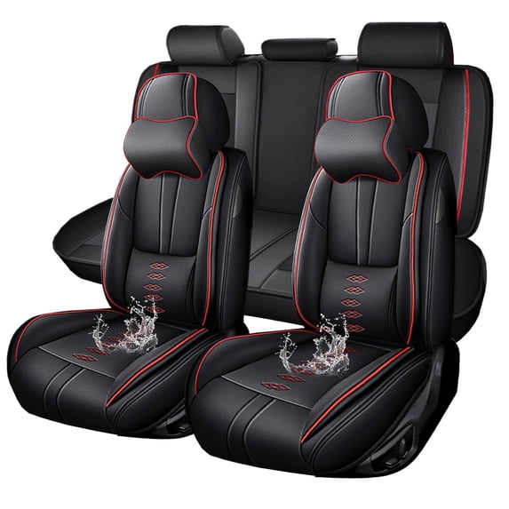 Premium Car Seat Covers for Honda Accord 2002,Comfortable Leather Seat Covers for Accord,Waterproof Anti-slip Car Seats Protectors for 5 Seats(Black+Red,Pillows)