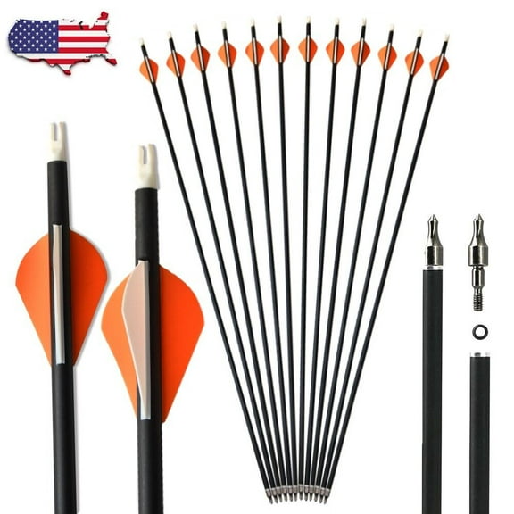 Premium Carbon Arrows Spine 500 for Compound Recurve Bow Hunting Target in USA - Set of 12