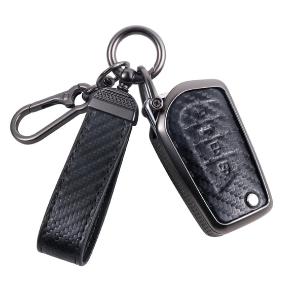 Premium Carbon Fiber Look Zinc Alloy Key Fob Cover for Toyota Fortuner Tundra Camry RAV4 Highlander Corolla 4-Button Smart Key Shell
