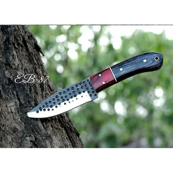 Premium Carbon Steel Hunting Knife, Wood Handle with Cowhide Leather Sheath