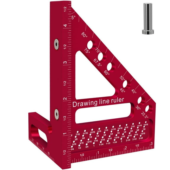 Premium Carpenter Square Hole Scribing Ruler Woodworking Square 22.5-90 Degree Measuring Ruler with Angle Pin, Versatile Multi Angle Square for Woodworking, Engineering and Construction