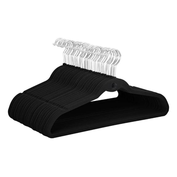 Premium Cascading Hangers 100 Pack - Non Slip Hangers with Cascading 360 Swivel Black-Space Saving Rectangular with notched shoulders and swivel hook Medium Black