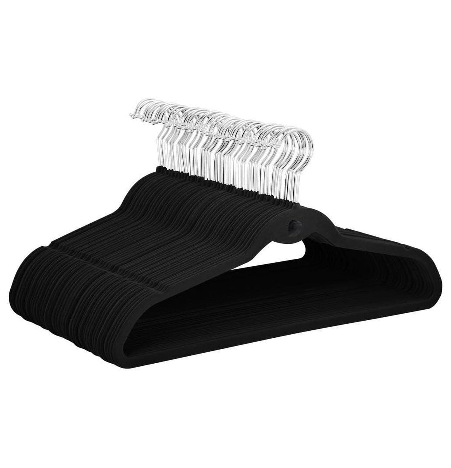 Premium Cascading Velvet Hangers 100 Pack - Non Slip Hangers with Cascading 360 Swivel Black-Space Saving Clothes Hangers