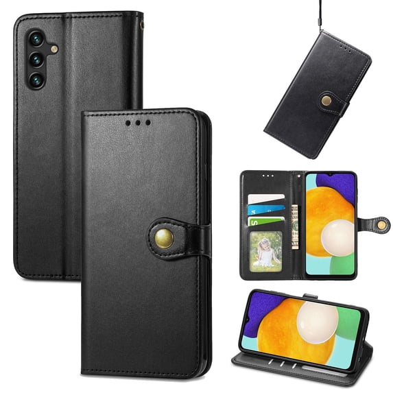Premium Case for Samsung A15 Wallet case with Credit Card Holder,Magnetic Closure Flip Book PU Leather Protective Cover with Wrist Strap Pocket Kickstand for Samsung Galaxy A15, Black