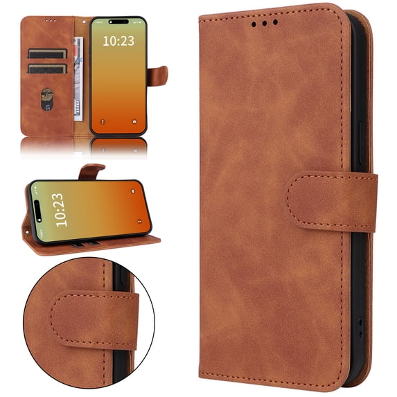 Premium Case for Samsung Galaxy S22 with Wrist Strap,PU Leather Flip Kickstand Case for Women Men with Wallet RFID Blocking Card Holder Magnetic Closure Shockproof Phone Cover,Brown